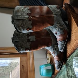 New Rockin Country Leather Cowgirl Boots Size 10